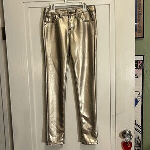 Cielo Jeans Gold Pleather Pants Straight Leg Stretch Woman’s size 27